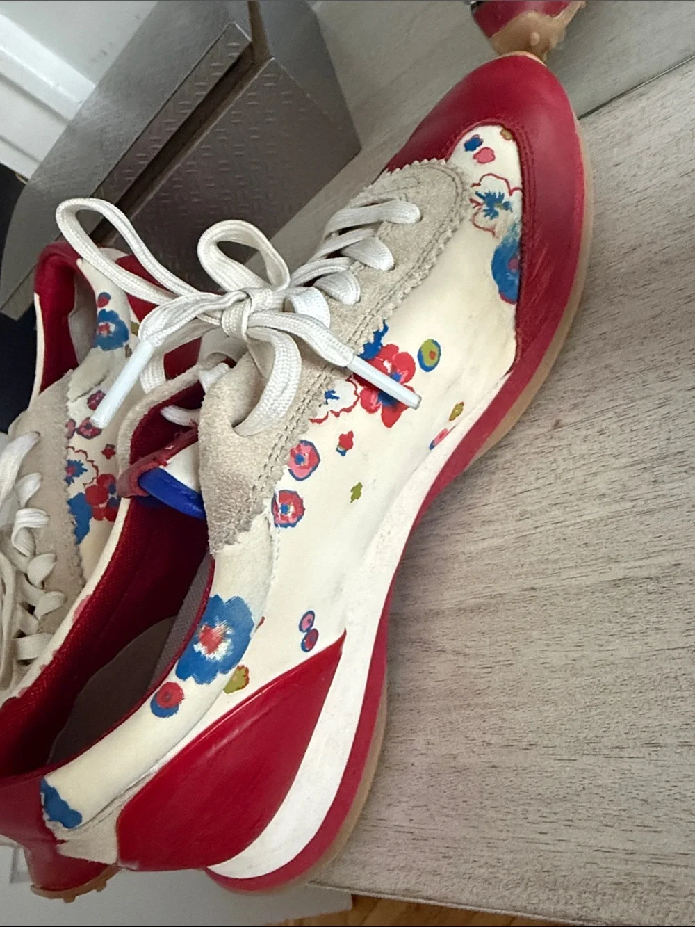 Tory Burch Red Floral Lace-Up Sneakers